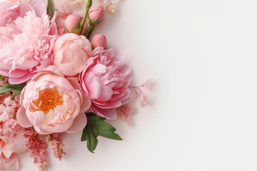Bouquet Pink Peonies White Backg