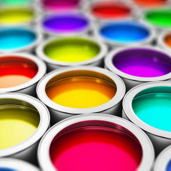 Abstract creativity concept: group of tin metal cans with color paint dye